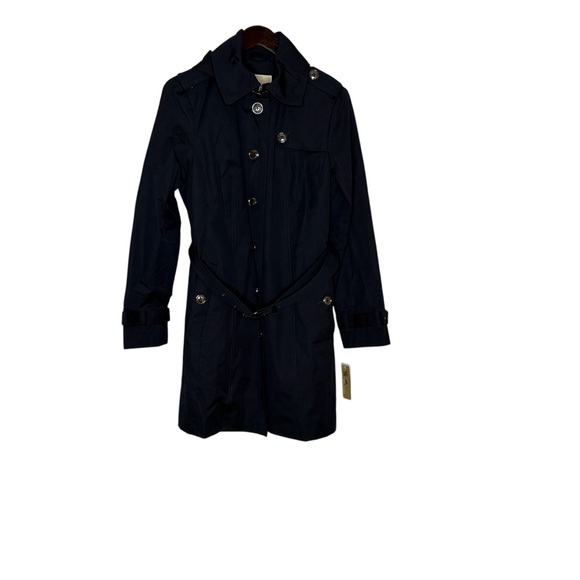 Michael Michael Kors Navy Blue Cotton Blend Hooded Trench Coat Woman's Size M - Picture 6 of 12